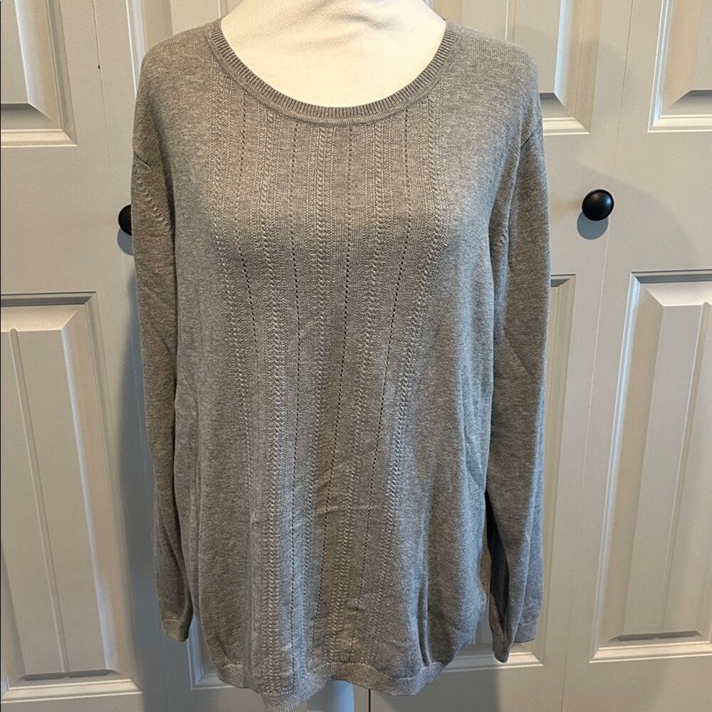 Banana Republic XL Light Gray Front Panel Cable Knit Scoopneck Sweater